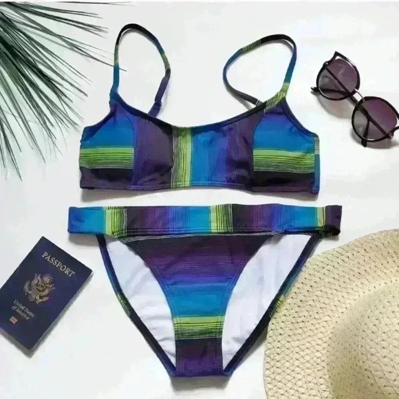 Other - 👙 Striped Bikini True To Size Boutique Brand Blue Purple and Green